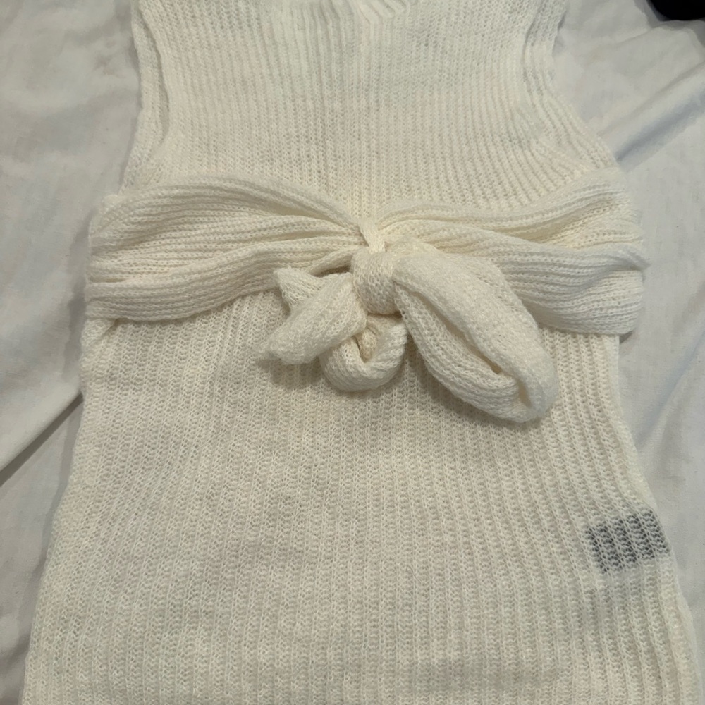 White Knit Sleeveless Top with Tie Detail